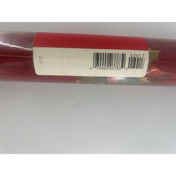 Vintage Hallmark Christmas Wrapping Paper Red Holly Pine 32 Feet Holiday New - Picture 7 of 9